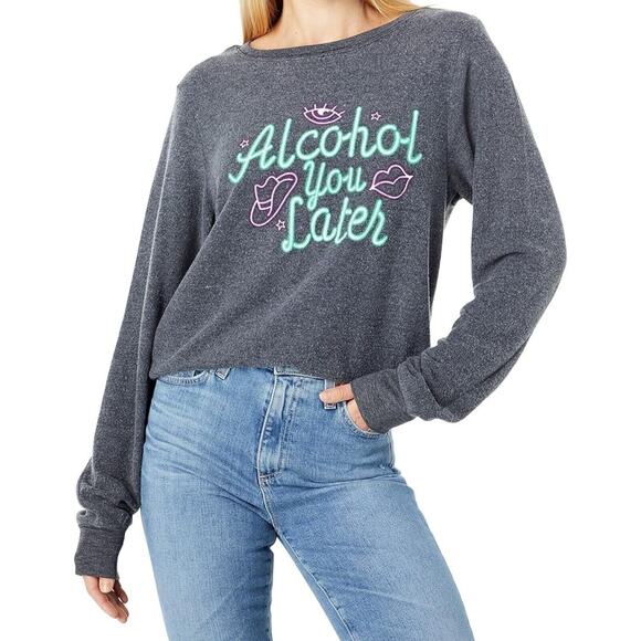 Wildfox “Alcohol You Later” Graphic Sweatshirt Sz S Gray Cozy Lounge Pullover - Picture 1 of 7